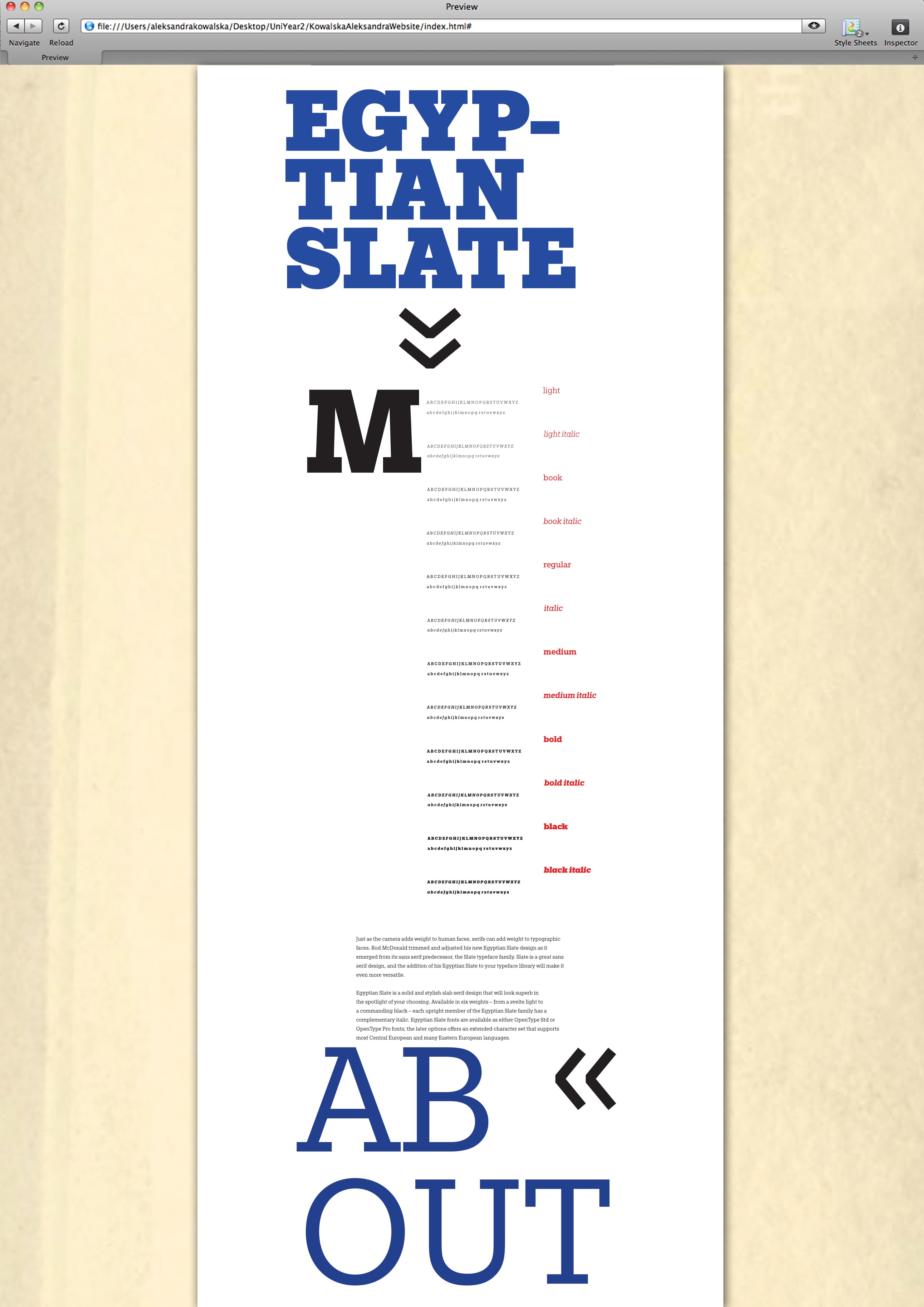 Typography specimen website third screen