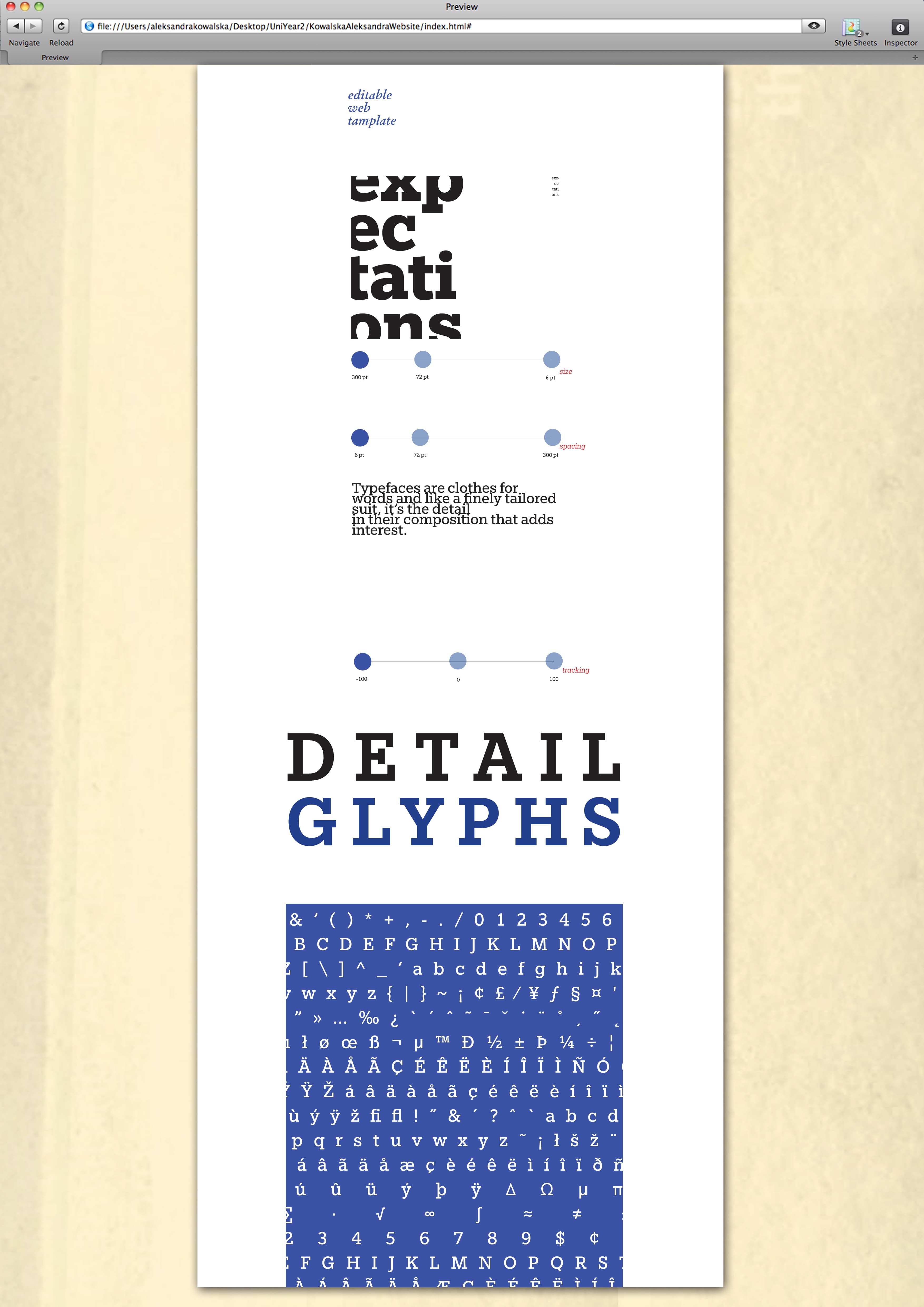 Typography specimen website fourth screen