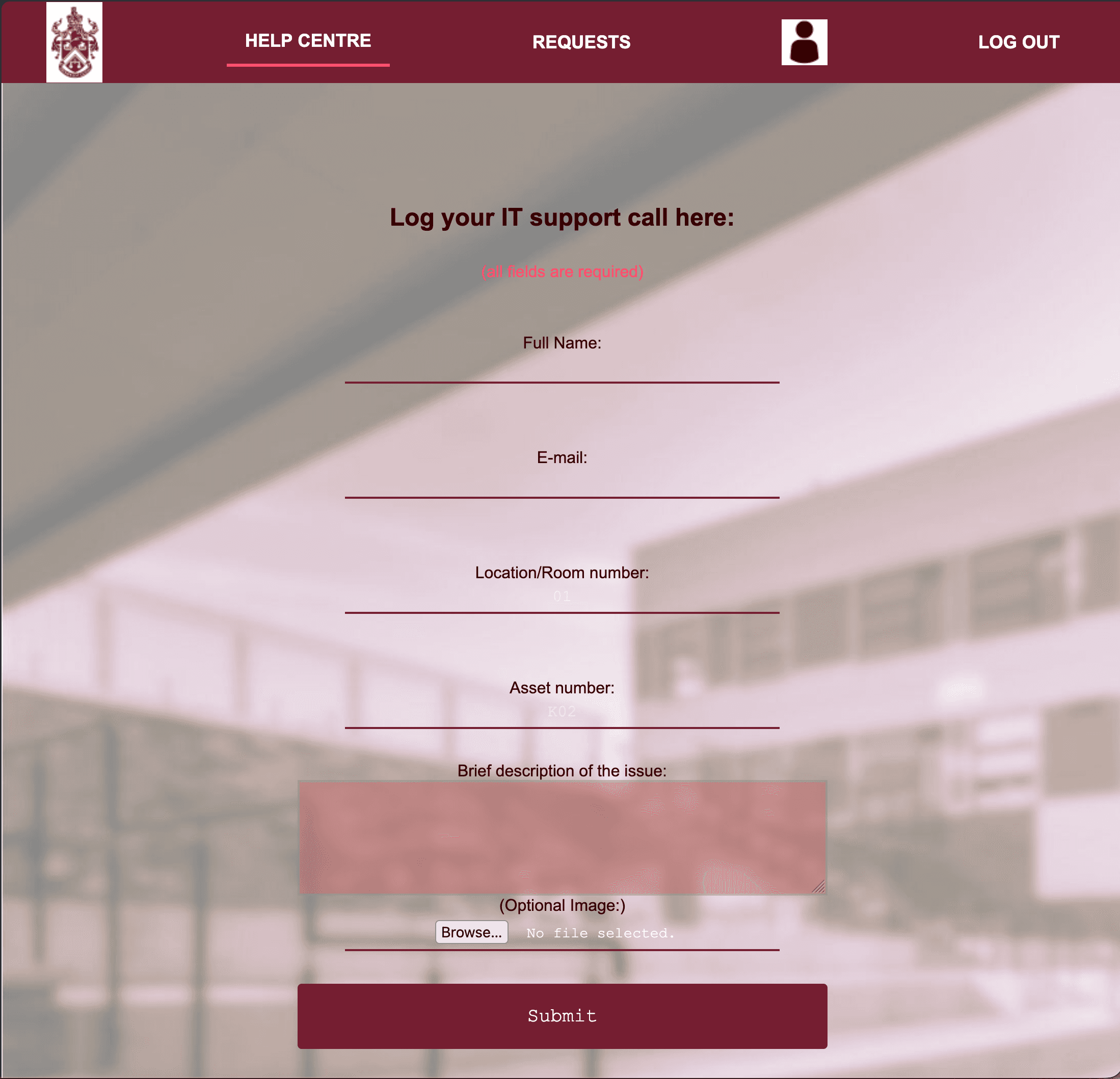 WearView Academy IT support issue logging form